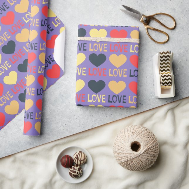 Papier Cadeau Hearts Love Typographie Cute Valentine's Day (Artisanat)