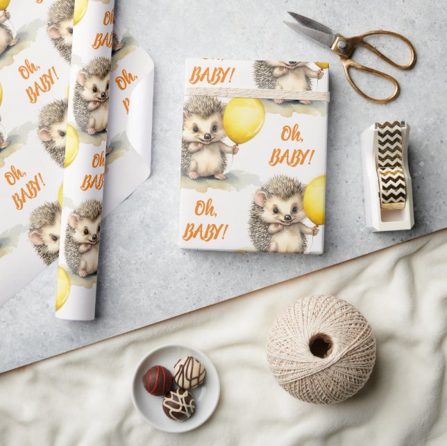 Papier Cadeau Hedgehog Oh Baby Baby shower neutre entre les sexe (Artisanat)