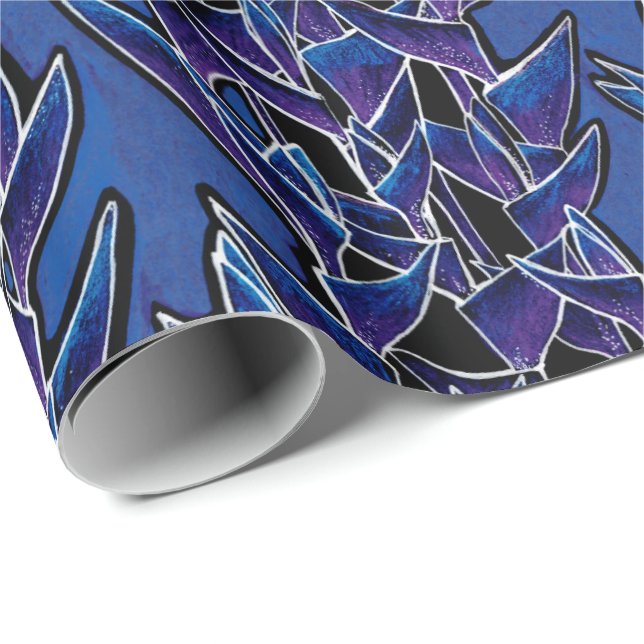 Papier Cadeau Heliconia Tropical Abstrait motif floral Violet (Coin rond)