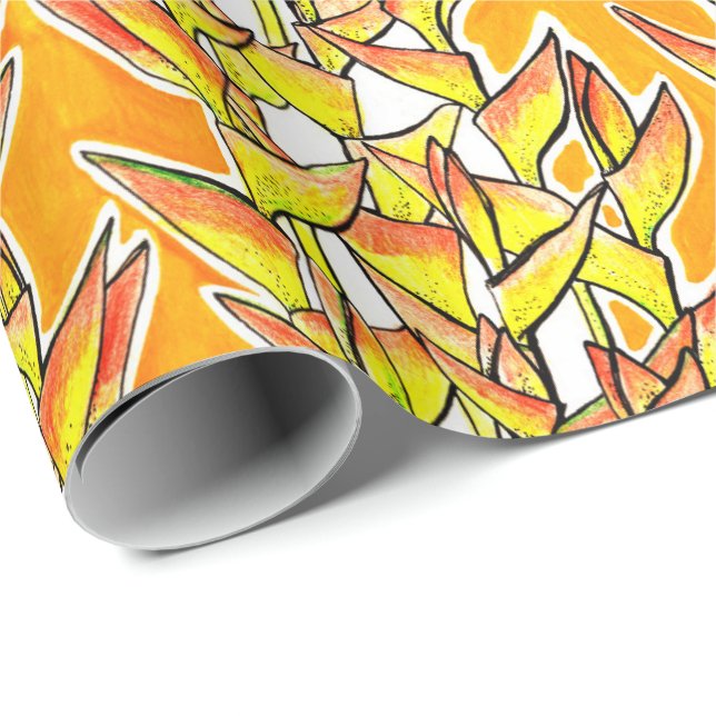 Papier Cadeau Heliconia Tropical Botanical Bold Motif Floral (Coin rond)