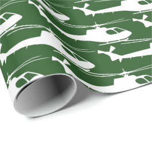 Papier Cadeau Hélicoptère Militaire Pilote Armée verte