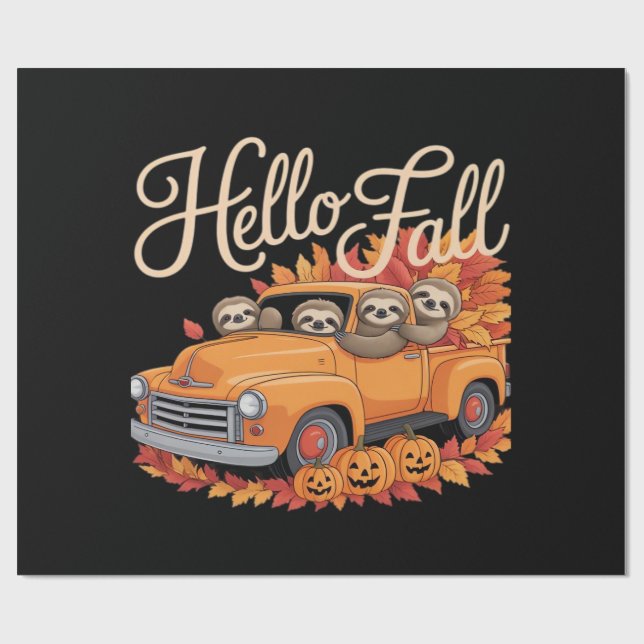 Papier Cadeau Hello Fall Funny Sloth Halloween pumkin Classic T- (Plat)