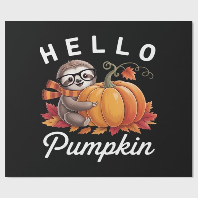 Papier Cadeau Hello Pumpkin - Cute Fall Sloth Autumn Leaves Foli (Plat)