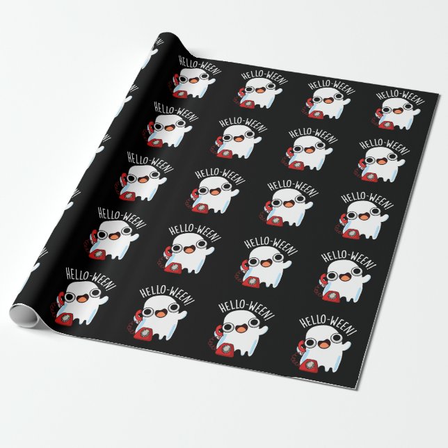Papier Cadeau Hello-ween Funny Ghost Pun Dark BG (Déroulé)