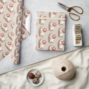 Papier Cadeau Hérisson avec amour de coeur
