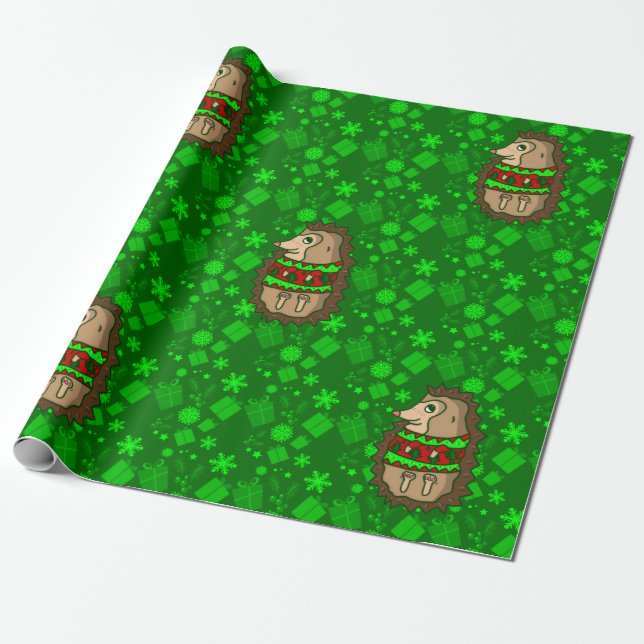 Papier Cadeau hérisson de chandail de noël (Déroulé)