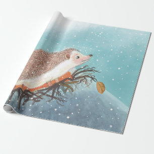 Papier Cadeau Hérisson et premiers flocons de neige