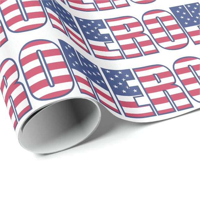 Papier Cadeau Hero américain Drapeau Étoiles rayures rouge blanc (Coin rond)