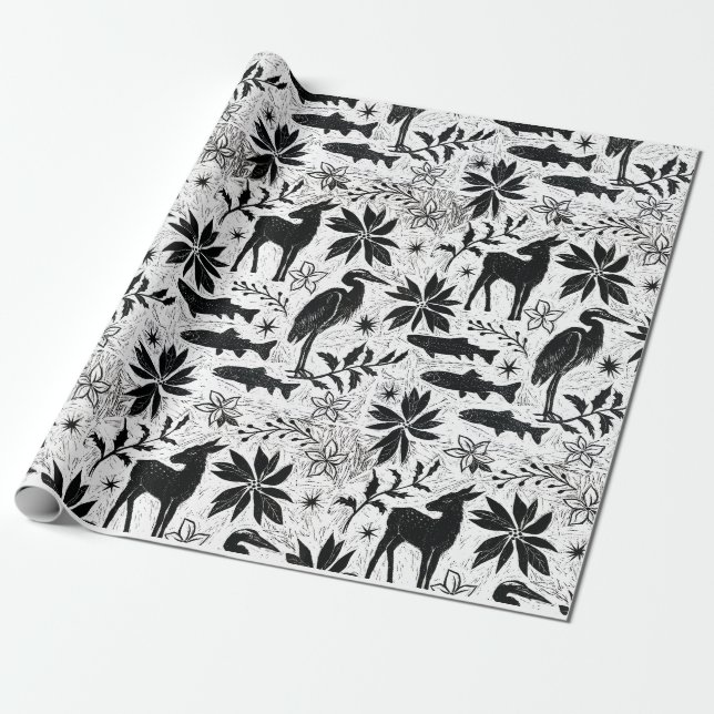 Papier Cadeau Héron de vacances et cerf (Déroulé)
