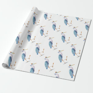 Papier Cadeau Héron royal bleu