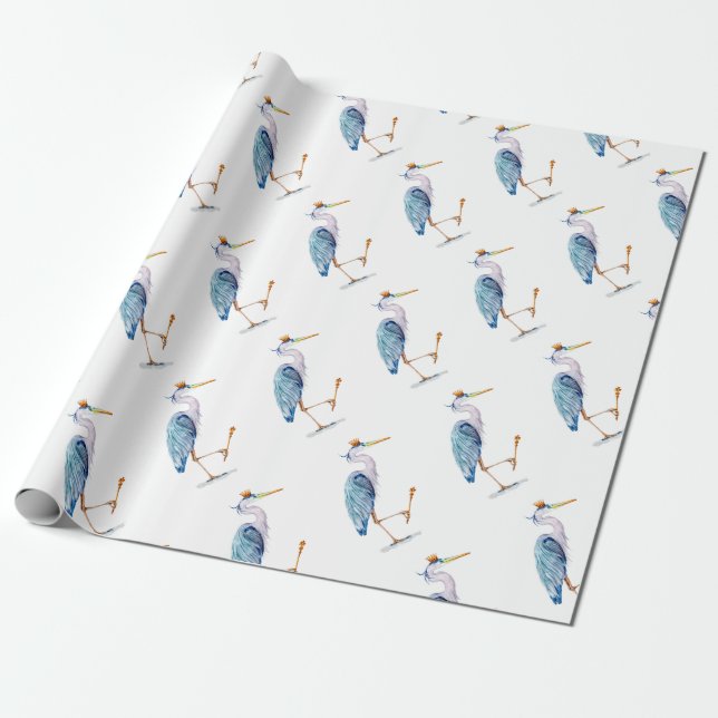 Papier Cadeau Héron royal bleu (Déroulé)