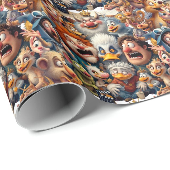 Papier Cadeau Héros de la caricature en script de répétition (Coin rond)
