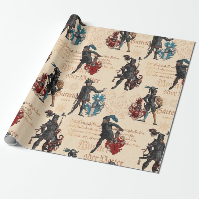 Papier Cadeau Héros médiévaux Chevaliers en Armure militaire bri (Déroulé)