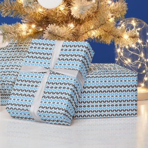 Papier Cadeau Herringbone bleu moderne et gris foncé Géométrique