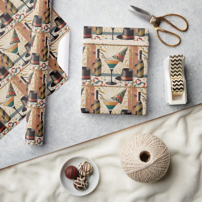 Papier Cadeau Heure Cocktail Mi-Siècle - Nouvel An (Artisanat)