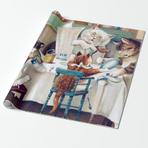 Papier Cadeau Heure du petit-déjeuner de chat, Louis Wain