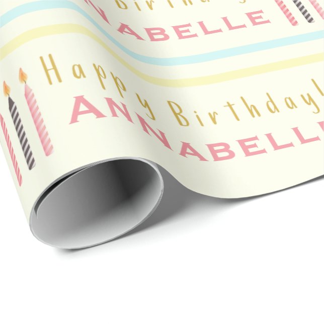Papier Cadeau Heureuse bougie d'anniversaire Répéter le nom de l (Coin rond)