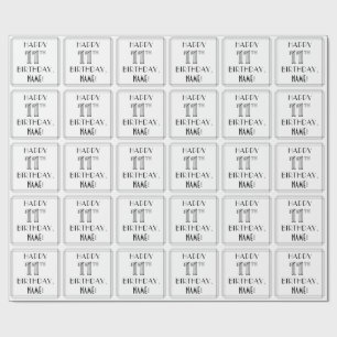 Papier Cadeau HEUREUX 11E ANNIVERSAIRE ; Style Art Déco ; Nom pe