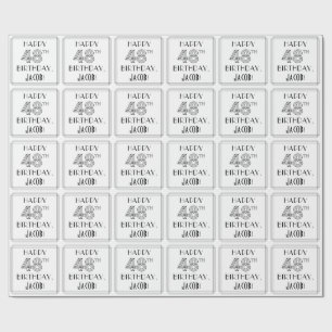 Papier Cadeau HEUREUX 48E ANNIVERSAIRE ; Style Art Déco ; Nom pe