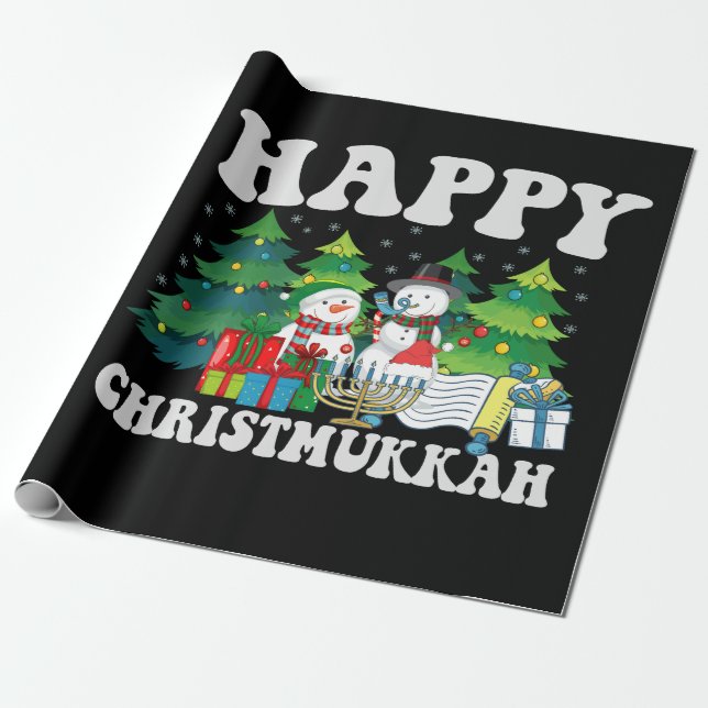 Papier Cadeau Heureux Chrismukkah Funny Hanoukka cadeau de Noël (Déroulé)