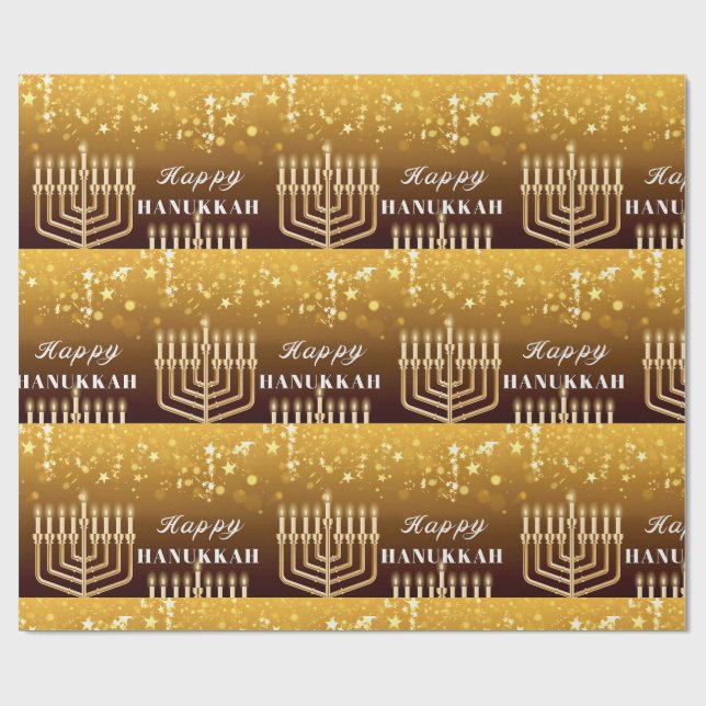 Papier Cadeau Heureux Hanoukka Menorah (Plat)