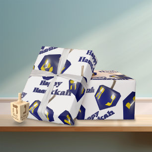 Papier Cadeau Heureux Hanoukka tournoyant Dreidel