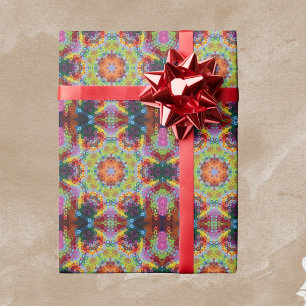 Papier Cadeau Hex Mandala vert rose et orange