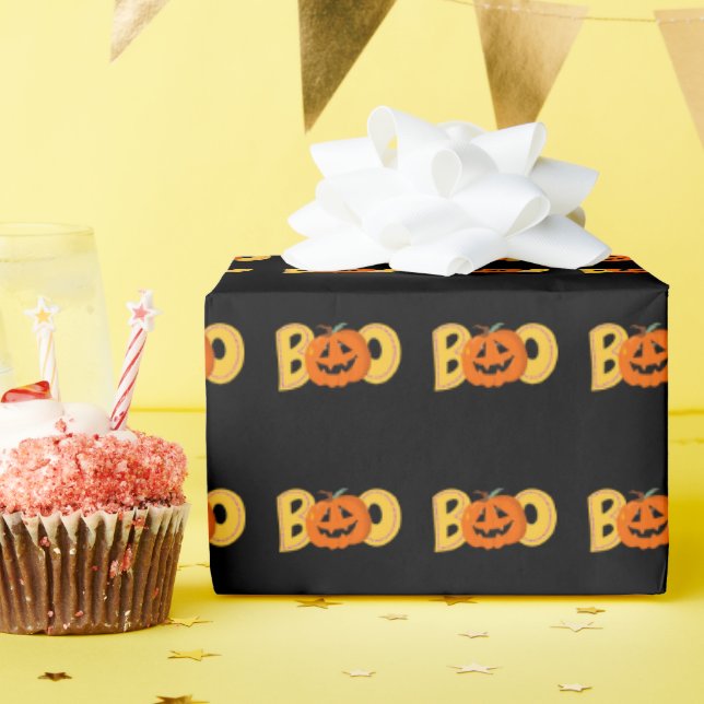 Papier Cadeau Hey Boo Cute Citrouille Typographie Dessin Art (Fête d'anniversaire)