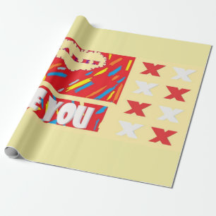 Papier Cadeau HI Karen Love You avec rouge vif et à motifs