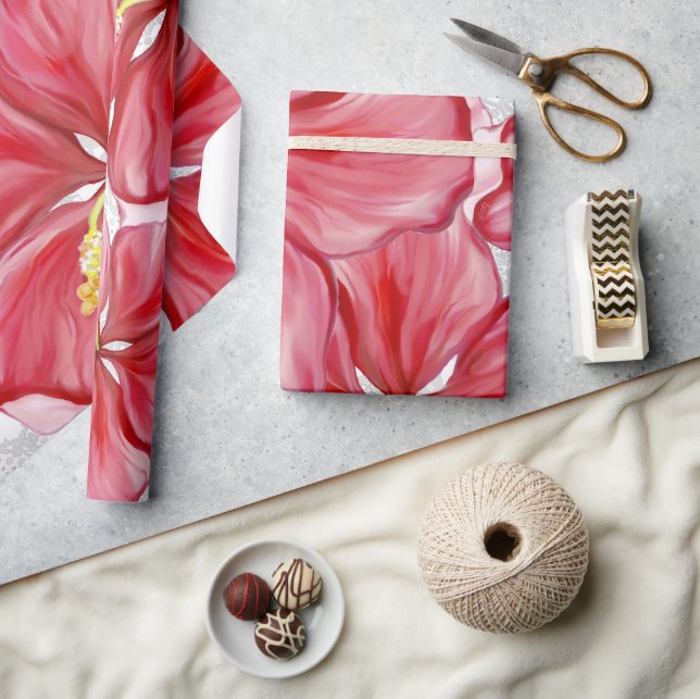 Papier Cadeau Hibiscus & dentelle RED (Artisanat)