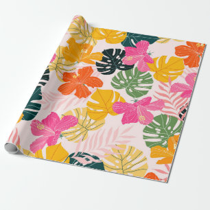 Papier Cadeau Hibiscus et monstère feuille motif tropical desi
