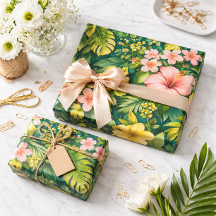 Papier Cadeau Hibiscus Floral Tropical sarcelle profonde