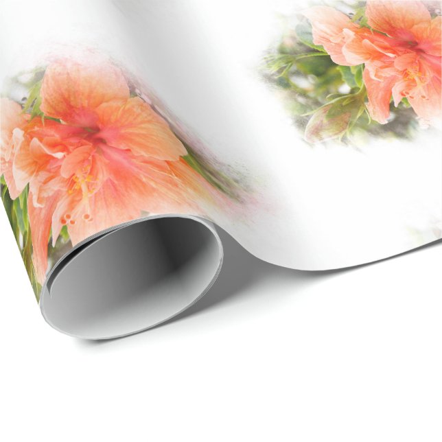 Papier Cadeau Hibiscus orange (Coin rond)