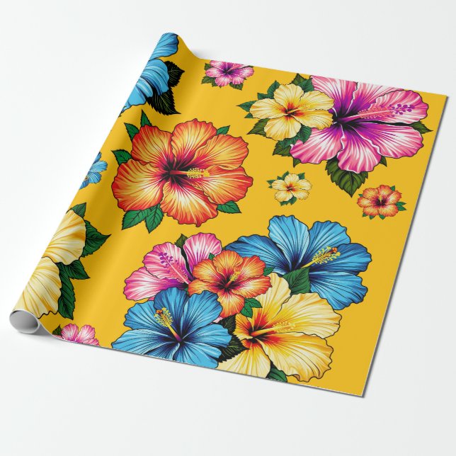 Papier Cadeau Hibiscus tropical (Déroulé)