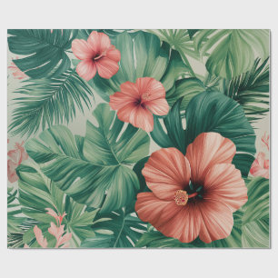Papier Cadeau Hibiscus tropical et Monstera