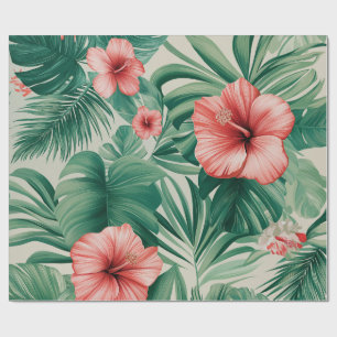Papier Cadeau Hibiscus Tropical & Monstera