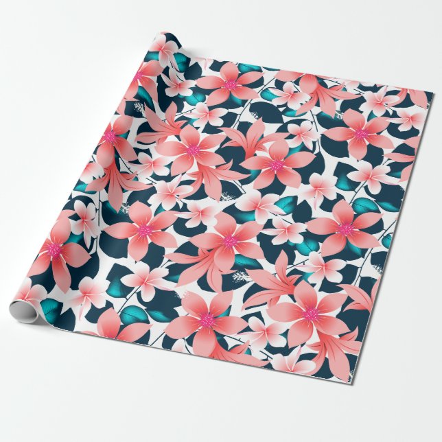Papier Cadeau Hibiscus tropical rouge (Déroulé)