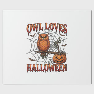 Papier Cadeau Hibou aime Halloween Orange Toile d'Araignée Citro