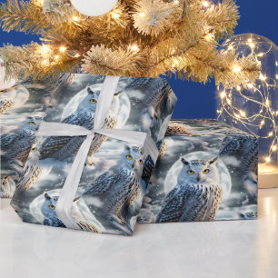 Papier Cadeau Hibou des neiges au clair de lune hivernal