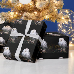 Papier Cadeau Hibou des neiges majestueux d'hiver