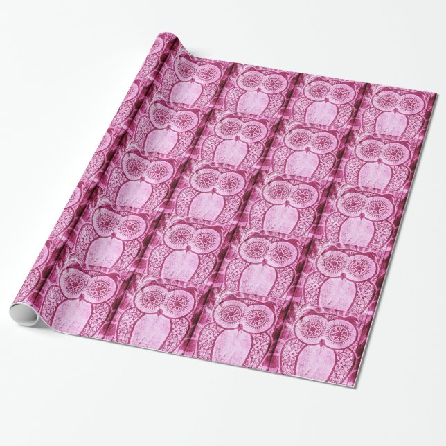 Papier Cadeau Hibou rose de Hootie de jeans de StellaRoot (Déroulé)
