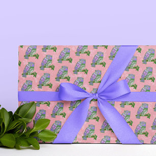 Papier Cadeau Hiboux d'art populaire violet sur fond rose