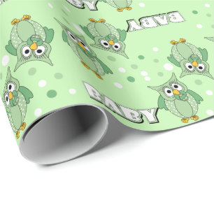 Papier Cadeau Hiboux verts de point de polka pour un thème de