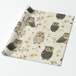 Papier Cadeau Hiboux Vintage & Motif Botanique Floral