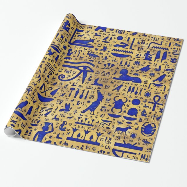 Papier Cadeau Hiéroglyphe égyptien Lapis Lazuli et Gold (Déroulé)