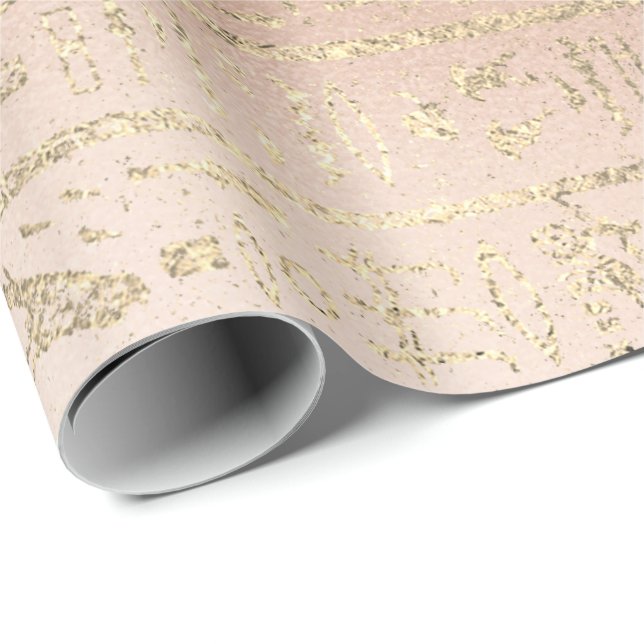 Papier Cadeau Hiéroglyphes égyptien Gold Foxier Rose Gold Blush (Coin rond)