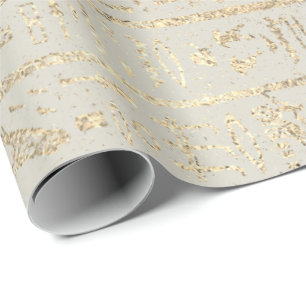 Papier Cadeau Hiéroglyphes égyptiens Gold Pastel Creamy Grey