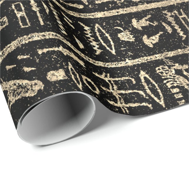 Papier Cadeau Hiéroglyphes égyptiens Grass Or Grass Metallic Str (Coin rond)