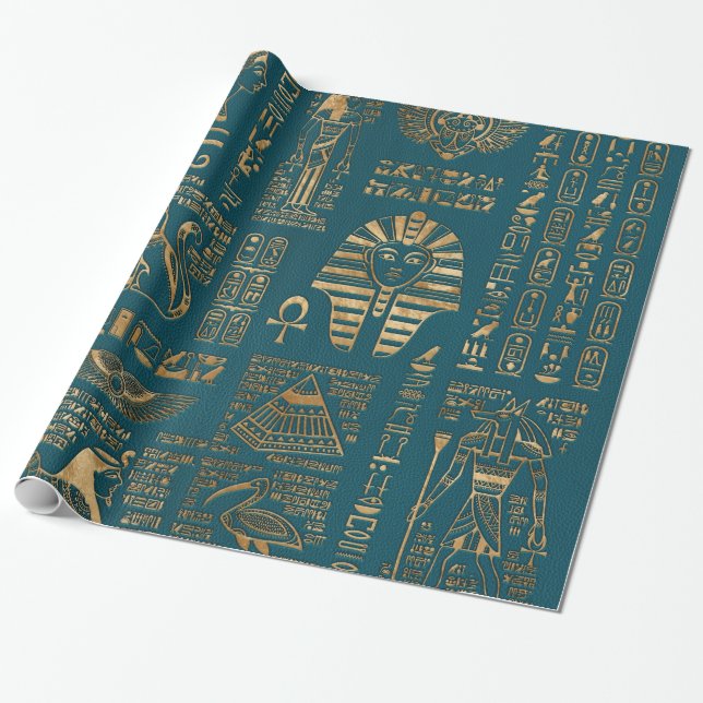 Papier Cadeau Hiéroglyphes et divinités égyptiens - or sur la (Déroulé)