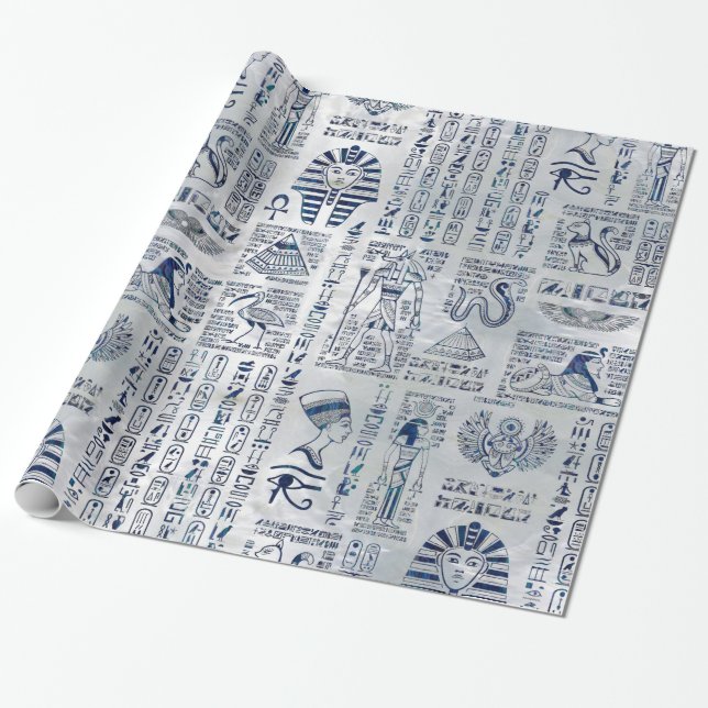 Papier Cadeau Hiéroglyphes et ormeau égyptiens de divinités sur (Déroulé)